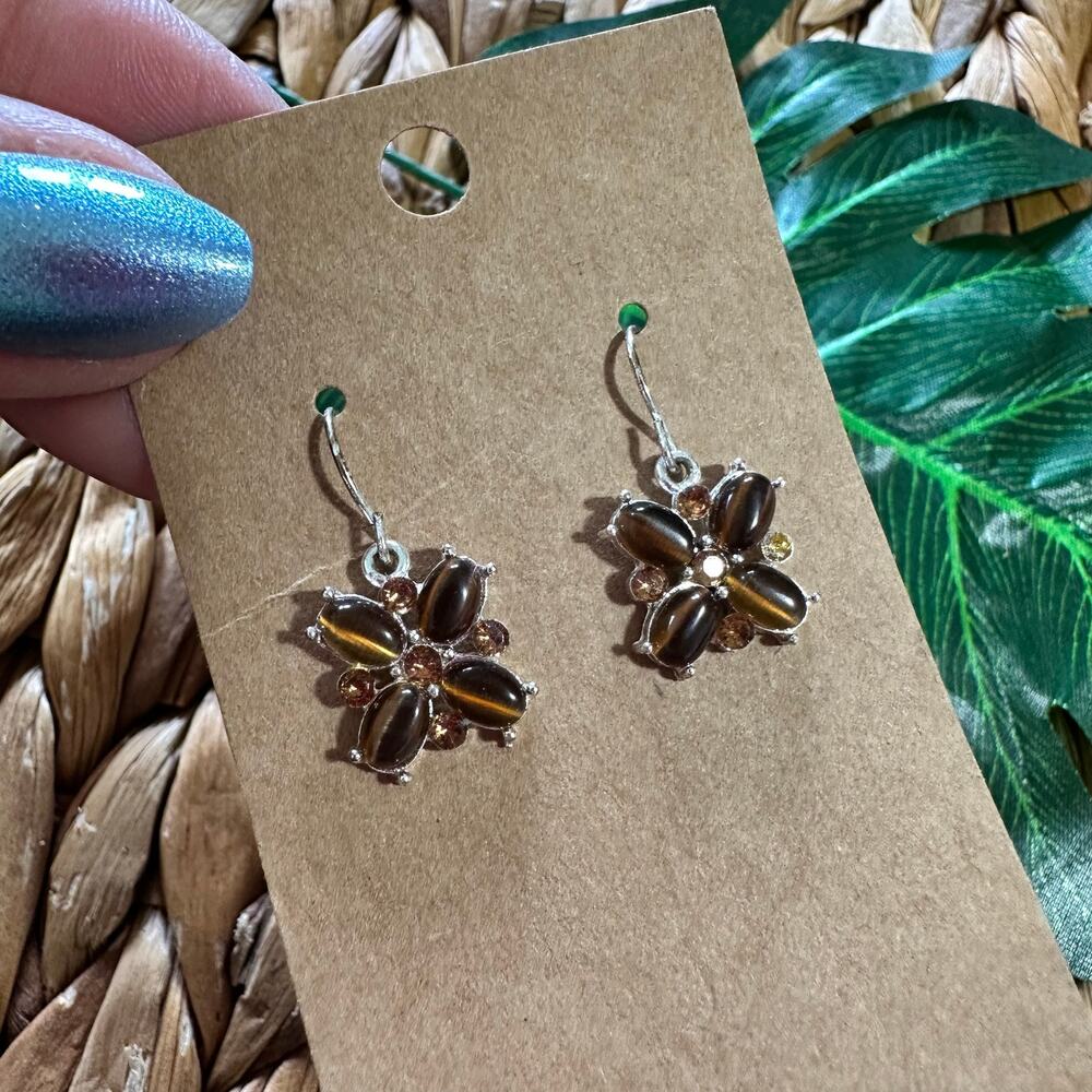 BOGO FREE TIGERS-EYE FLORAL EARRINGS